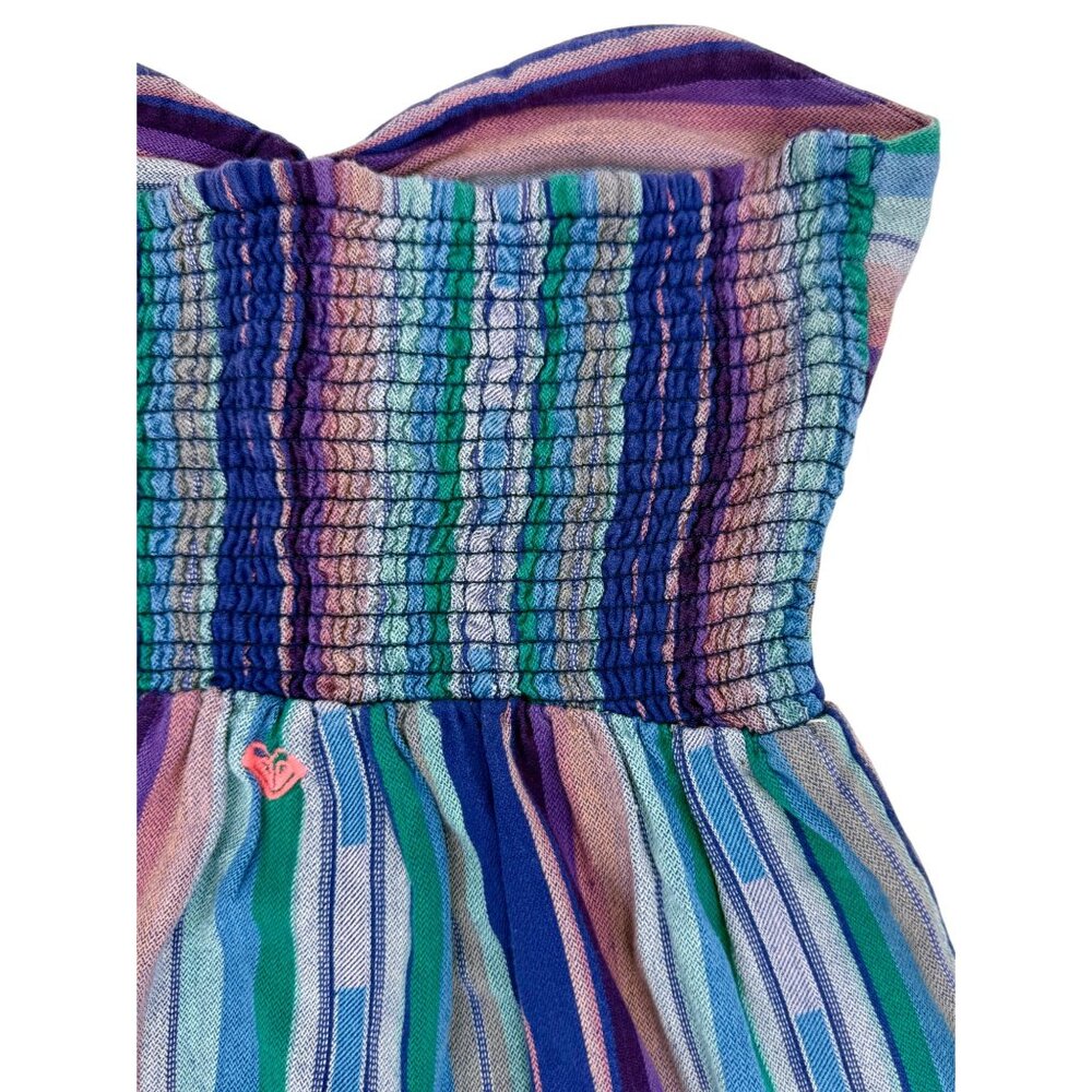 Vintage Y2K Roxy Coastal Cowgirl Strapless Striped Beachy Boho Indie Mini Dress - Picture 15 of 16